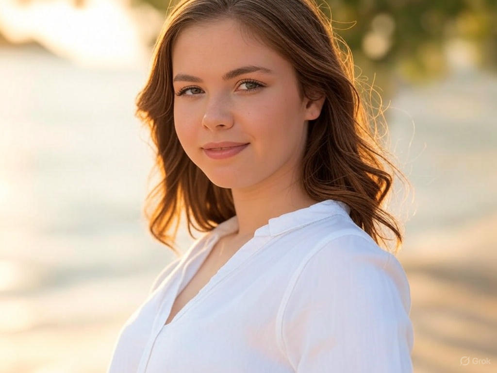 Beginner model posing confidently for a portfolio shoot in natural light